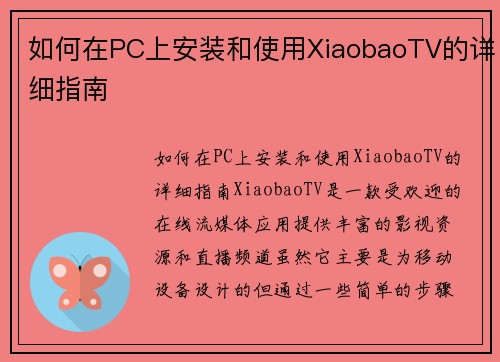如何在PC上安装和使用XiaobaoTV的详细指南